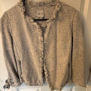 NIC+ZOE fringe mix knit jacket white/gray ("sugar cookie"), size Small
